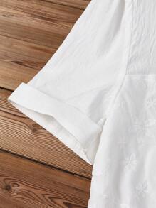 SHEIN LUNE Women's Casual Patchwork Embroidered Blouse - White - View 3