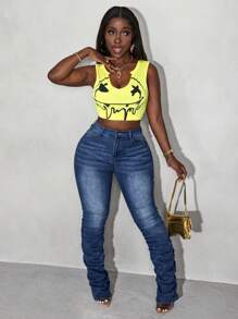 Slaydiva Jeans skinny blu in denim da donna con design stropicciato - Blu lavato scuro - Visualizzare 3