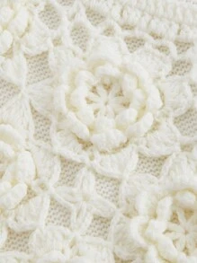 SHEIN MOD 女式白色花卉刺绣针织背心，复古风格，秋季 - 米色 - 查看 3