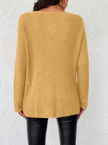 EURMUSE Batwing Sleeve Ribbed Knit Jumper