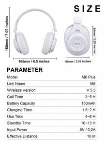 Gerripuer 新款渐变色无线耳机，可折叠包耳式，白色，兼容智能手机，Type-C，黑色，全兼容，音乐，时尚，卡其色，重低音，高保真，重低音，可爱，情人节礼物，新年礼物，圣诞节礼物 - 白色 - 查看 6