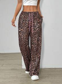 SHEIN Unity Leopard Print Splice Low-Waisted Elastic Waist Sweatpants - Multicolor - View 4