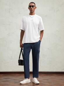 AKNOTIC Business Casual Quần ống đứng lưng thun co giãn dáng Regular Fit cho nam, thích hợp mặc hàng ngày - Xanh đậm - Xem 7