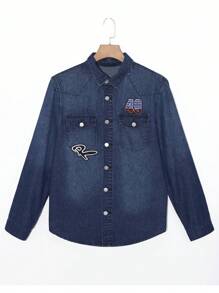 Manfinity Homme Men's Long Sleeve Embroidered Denim Shirt