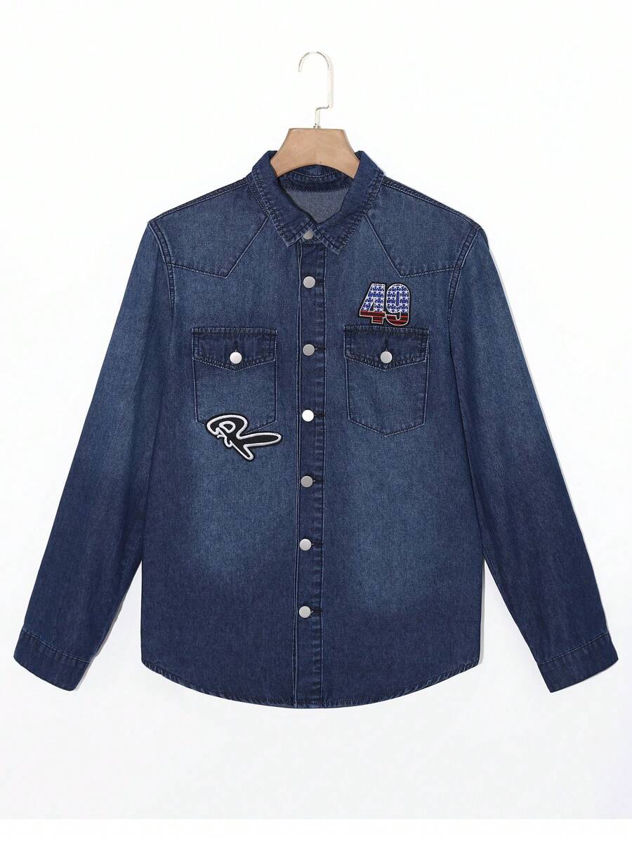 Manfinity Homme Men's Long Sleeve Embroidered Denim Shirt