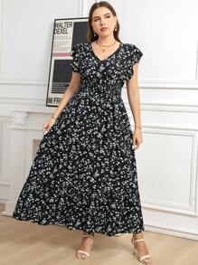 SHEIN Clasi Đầm thanh lịch tay lỡ họa tiết hoa cỡ lớn cho nữ - màu đen - Xem 5