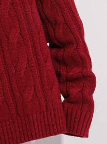 Tween Boy Red Jacquard Embroidered Turtleneck Long-Sleeved Sweater