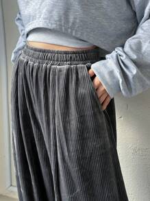 FRIFUL 女士休闲宽松加厚长裤，秋冬 - 灰色 - 查看 7