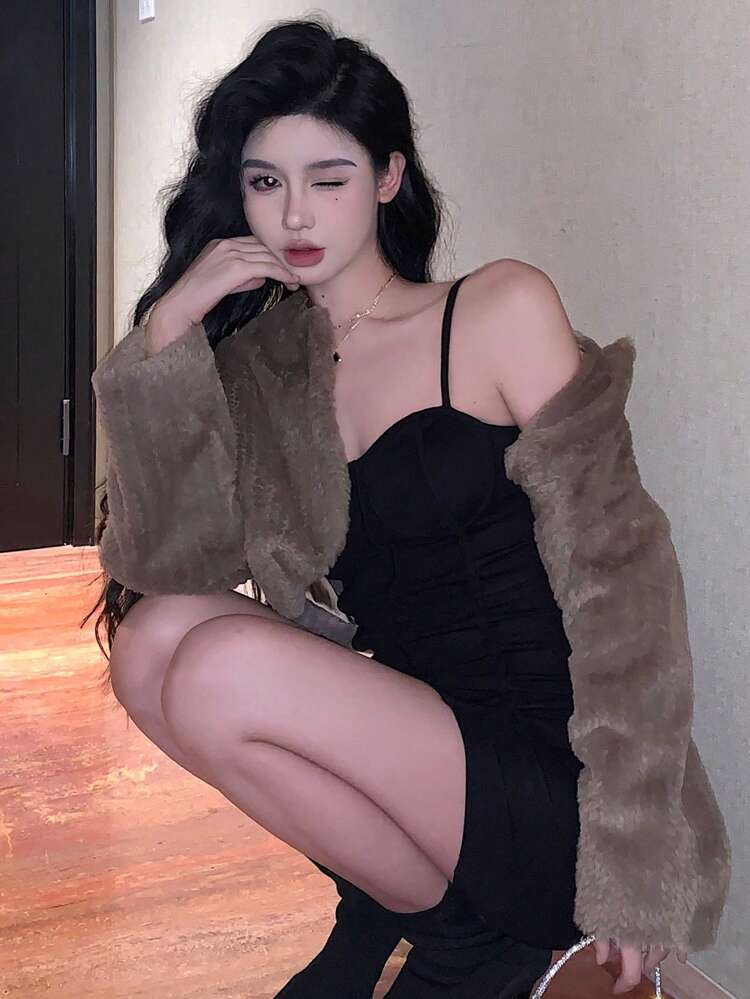 Fluffy Shaggy Party Homecoming Dress Women Jacket Coat