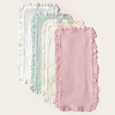 3pcs/Set Soft Lace Edged Burp Cloths, Suitable For All Seasons, Baby Care