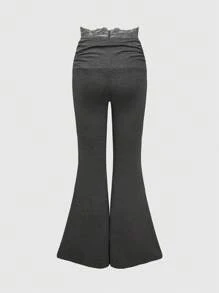 ROMWE Kawaii Women's Ballet Style Ruffle Trim Flare Leg Pants - Dark Grey - View 2