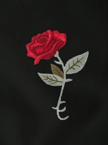 SHEIN MOD 基础款玫瑰花朵泡泡袖胸前褶饰腰部收腰连衣裙 - 黑色 - 查看 3