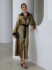 Aveloria Modichic Loose Cinched Waist Up Slimming Long Sleeve Dress For Women