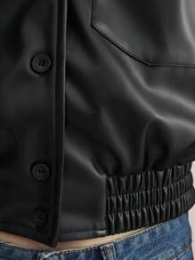 BizChic Black PU Elastic Hem Fitted Long Sleeve Jacket - Black - View 3