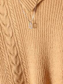 Tween Girls Camel Special Collar Textured Patchwork & Twist Knit Pullover Sweater,Autumn Casual Holiday Back-To-School Fashion Comfortable Knitwear - Khaki - View 4