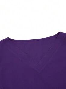 TaskEZ Plus Size Solid Color V-Neck With Pockets Short Sleeve Top And Pants Uniform Scrub Set - Purple - View 5