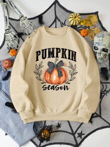INAWLY Halloween Women's Pumpkin Print Crew Neck Sweatshirt,Long Sleeve Tops Fall Cloth For Women - Apricot - View 4