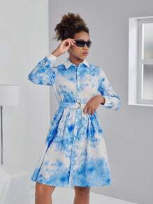 Rochie cămașă cu mânecă lungă, cu imprimeu digital, lejer, proaspătă pentru fete adolescente