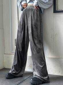 FRIFUL 女士休闲宽松加厚长裤，秋冬 - 灰色 - 查看 2