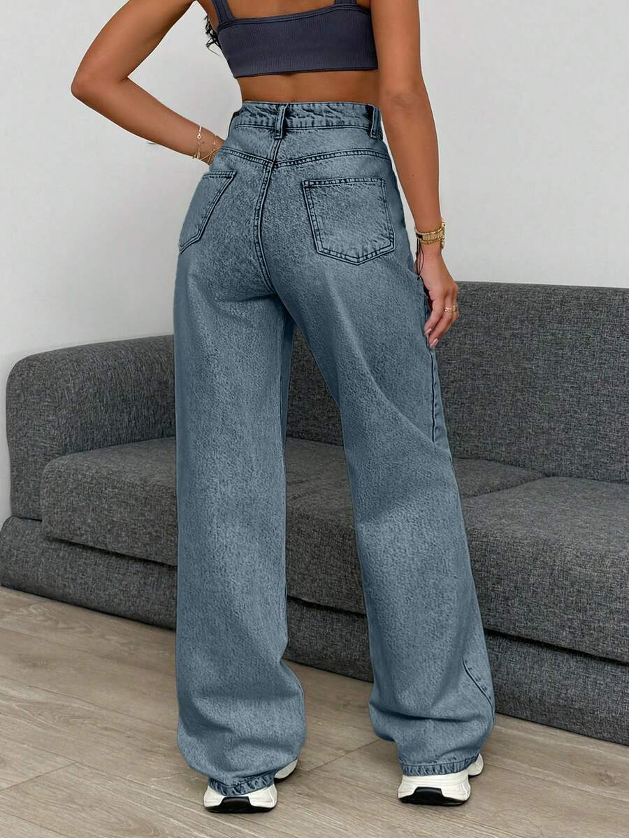 Low Waist Wash Detailed Wide Leg Jean SHEIN USA