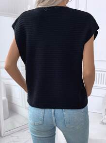 SHEIN LUNE Pull sans manches à col en V ample avec motif floral pour femme, pour l'automne et l'hiver - Noir - Voir 2