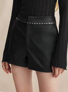 BizChic Quần short da dành cho nữ mặc đi làm và đi nghỉ - màu đen - Xem 5