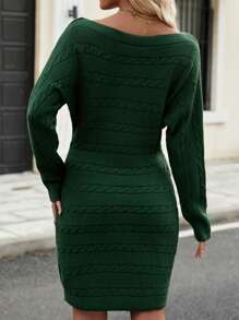Chiquease 1pc Off-Shoulder Form-Fitting Solid Color Casual Sexy Knitted Dress - Green - View 2