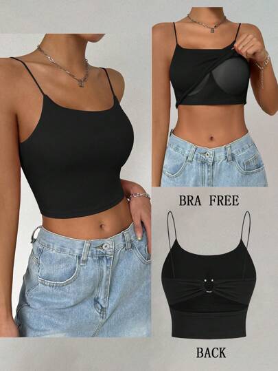 SHEIN LUNE Women's Metal Buckle Padded Cami Top