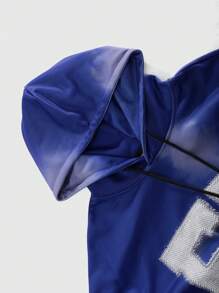 ROMWE MEN Street Life 2pcs Men's Letter Print Hooded Sweatshirt And Drawstring Shorts Casual Outfit, Spring/Fall - Blue - View 6