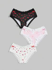 ROMWE Kawaii Bộ 3 quần lót ren họa tiết thỏ và quả anh đào cỡ lớn - Nhiều màu - Xem 1