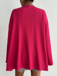 RueChic 女士编织长袖纯色宽松休闲和服罩衫，适合夏季海滩度假 - 粉色 - 查看 2