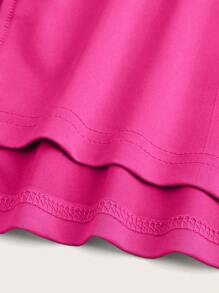 SHEIN Unity 女士圆领豹纹拼色褶皱优雅紧身连衣裙（随机印花）长款女装 - 玫紅色 - 查看 3