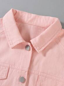 2pcs Pink Loose Long Sleeve Blouse + Loose Simple Pink Denim Skirt Set, For Teenage Girls, Spring/Autumn - Pink - View 3