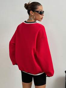 StreetHx V-hals Letter Print Casual Sweatshirt