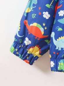 SHEIN Young Girl Casual Hooded Dinosaur Printed Jacket, Spring Autumn - Royal Blue - View 7