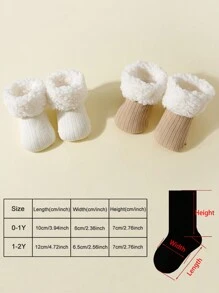 2pairs Toddler Thick Thermal Lined Anti-Slip Mid-Calf Socks, For Winter - Multicolor - View 4