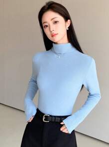 EastFlair Women's Thick Seamless Turtleneck Knit Sweater - Blue - View 6