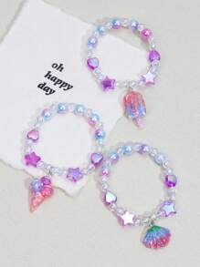 3pcs Girls Star & Ice Cream Charm Beaded Bracelet - Multicolor - View 4