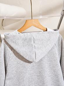Chiquease Pull à capuche ample et décontracté avec manches raglan et imprimé de lettre pour femmes, automne-hiver