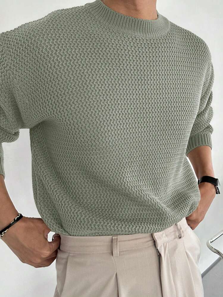 Men Solid Color Crew Neck Long Sleeve Sweater, Autumn