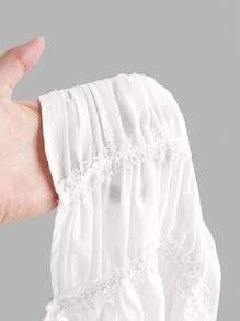 Aloruh 挂脖可调节系带前褶皱分层半透明浪漫约会夜短款外出上衣女士 - 白色 - 查看 10