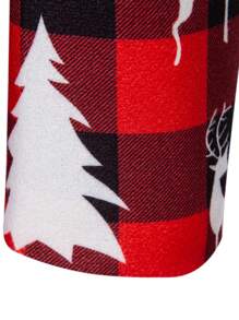 Manfinity Homme Abrigo largo de lana con estampado a cuadros y de ciervos de manga larga informal para hombres, abrigo de lana de largo medio con tema navideño a cuadros rojos y negros para otoño/invierno, ropa de otoño para hombres, abrigo tipo trinchera para hombres