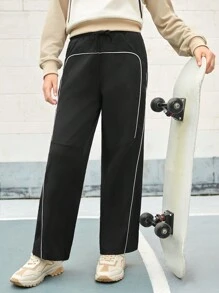 SHEIN Pantaloni neri con design a blocchi di colore, vestibilità morbida, adatti per ragazze pre-adolescenti per sport all aperto, escursioni, campeggio e uso casual in città, alla moda