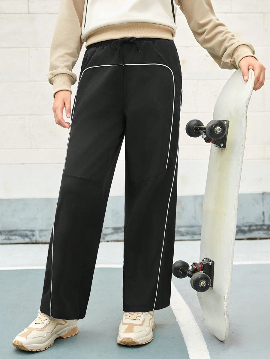SHEIN Pantaloni neri con design a blocchi di colore, vestibilità morbida, adatti per ragazze pre-adolescenti per sport all aperto, escursioni, campeggio e uso casual in città, alla moda