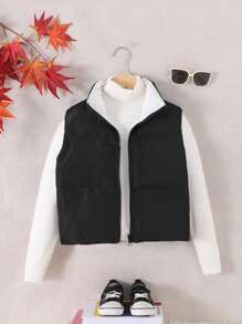 Shorts casuales reversibles, abrigo exterior tipo chaleco con relleno para niñas preadolescentes