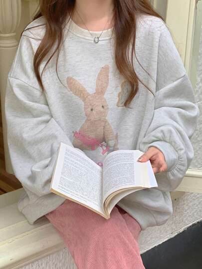 DAZY 女士保暖内衬韩版圆领长袖印花运动衫秋冬