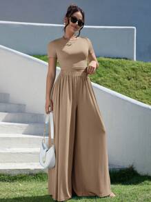 SHEIN Essnce Summer Two Pieces Outfit - Mocha Brown - View 4