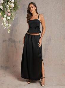 Hauture Bubble Hem Maxi SKirt - Black - View 3