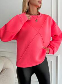 Cottnline 素色落肩袖運動衫 - 粉色 - 查看 3