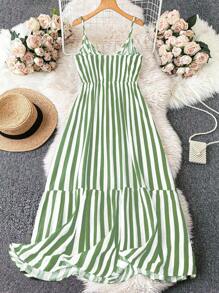 SHEIN LUNE Plus Size Women's Striped Print Spaghetti Strap Dress - Multicolor - View 2